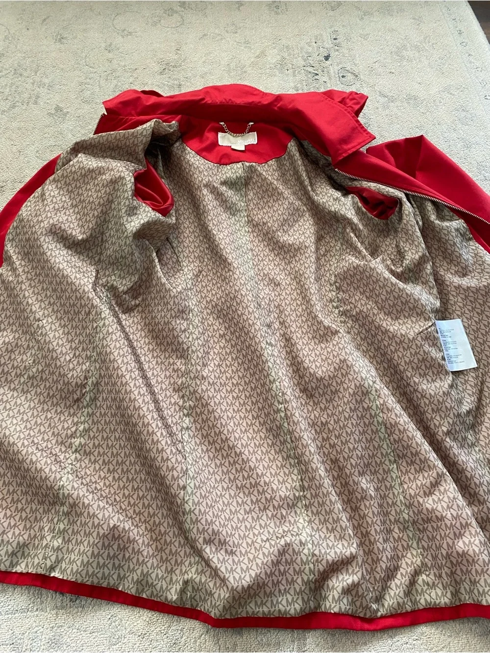 Michael Kors Hooded Rain Jacket Trench Coat Medium Red w/ Gold Hardware